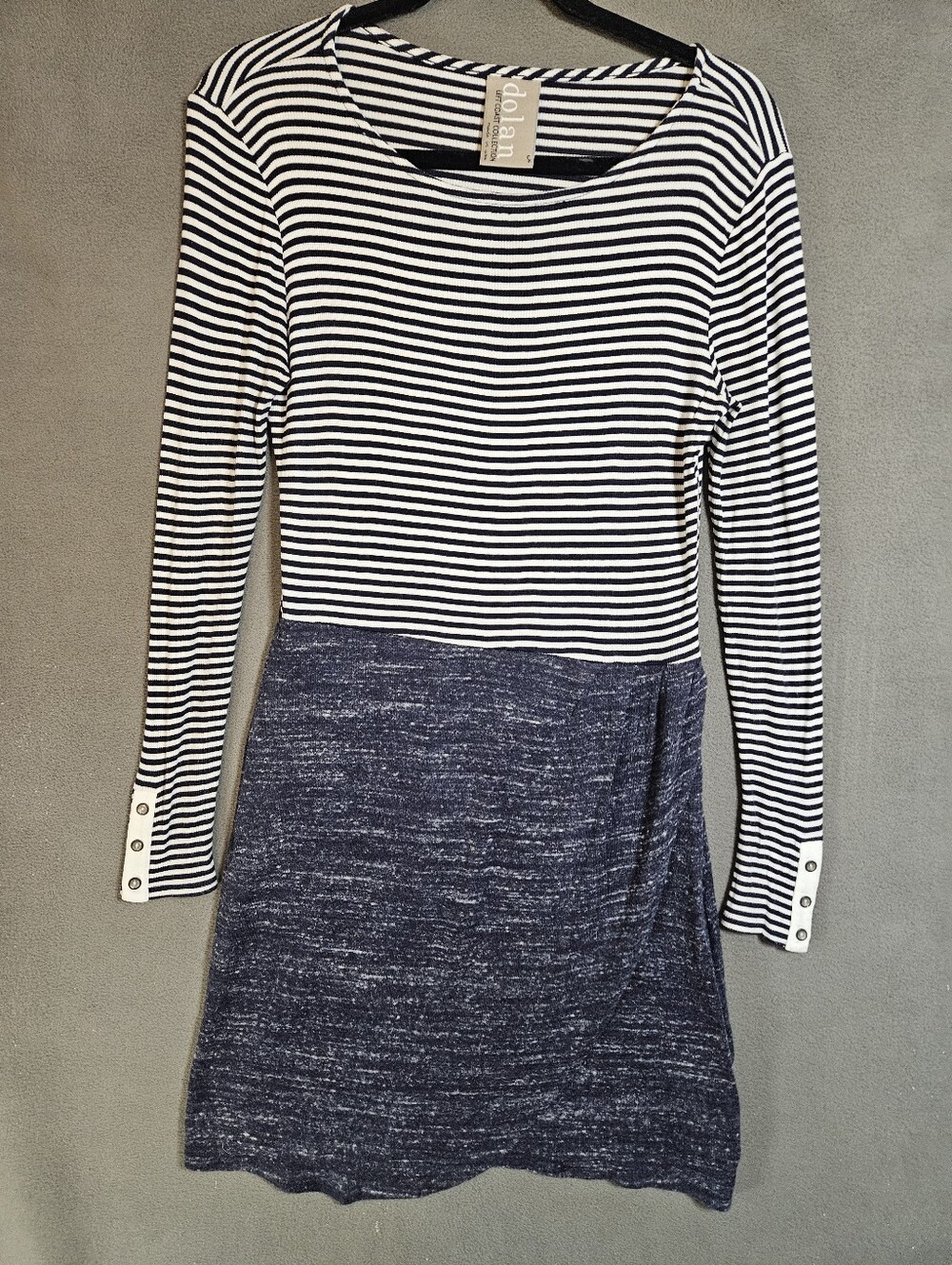 Dolan Left Coast Collection Anthropologie striped faux wrap dress Navy Small
